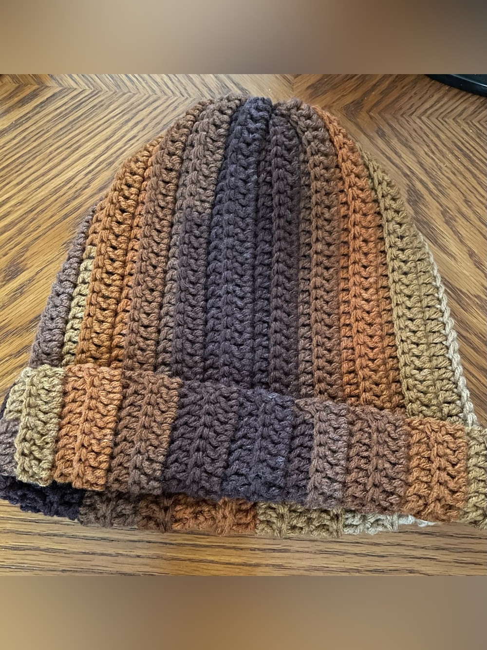 Handmade Men's Striped Knit Beanie - Brown Multi
